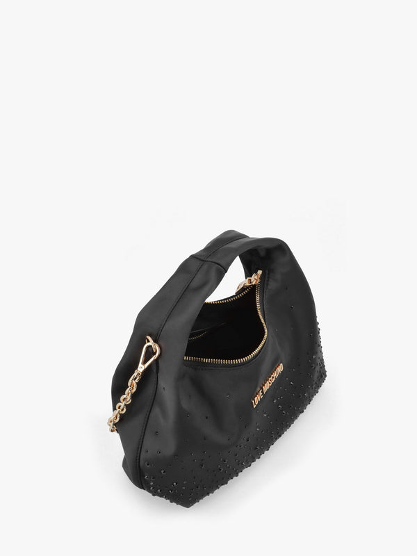 Majestic Black Rhinestone Hobo Bag