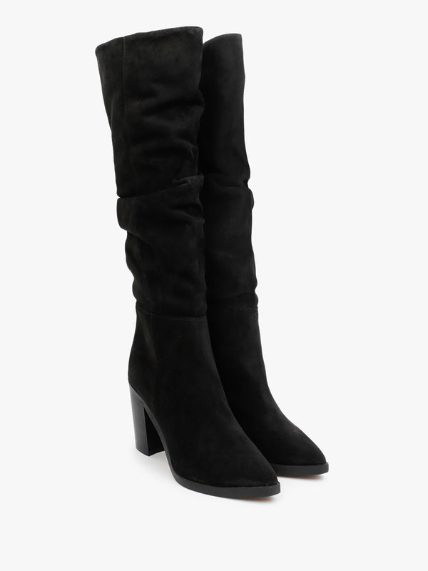 Strudel Black Suede Ruched Knee Boots