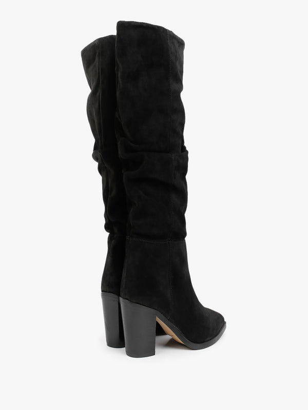 Strudel Black Suede Ruched Knee Boots