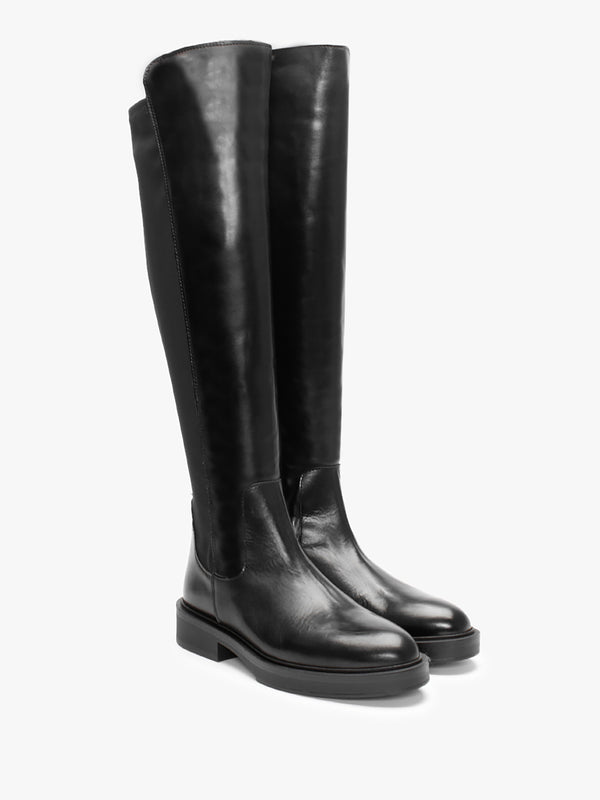 Comice Black Leather Over The Knee Boots