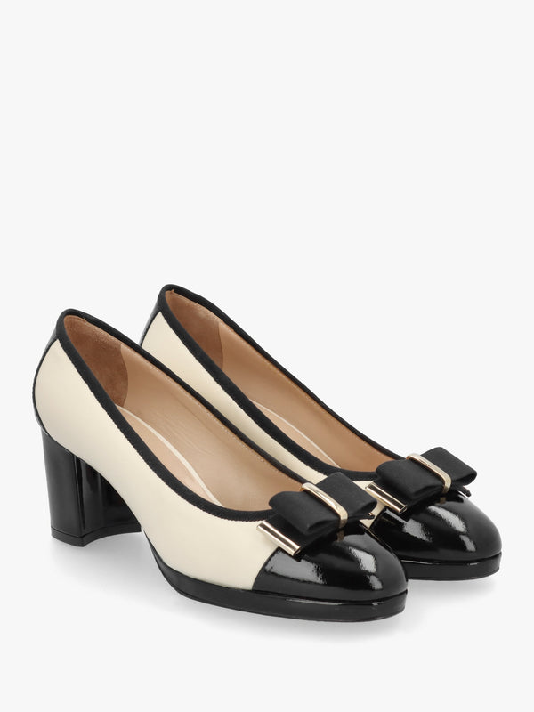 Paige White Leather Block Heel Court Shoes
