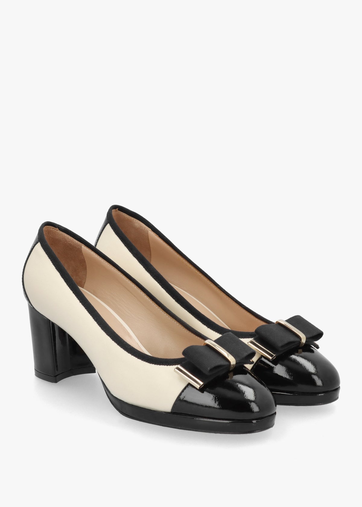 Paige White Leather Block Heel Court Shoes