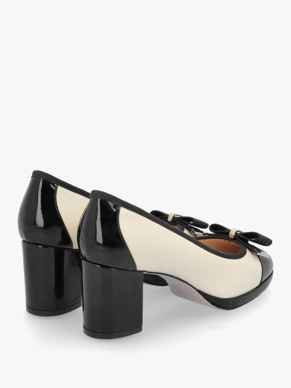 Paige White Leather Block Heel Court Shoes