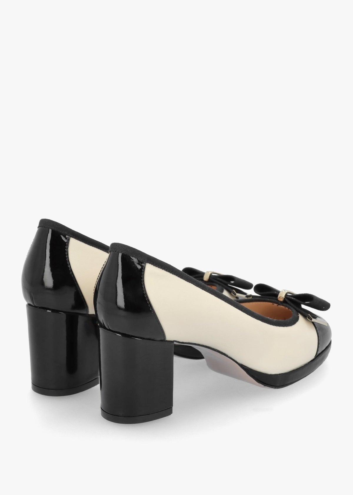 Paige White Leather Block Heel Court Shoes