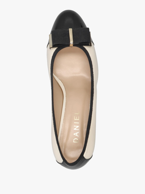 Paige White Leather Block Heel Court Shoes