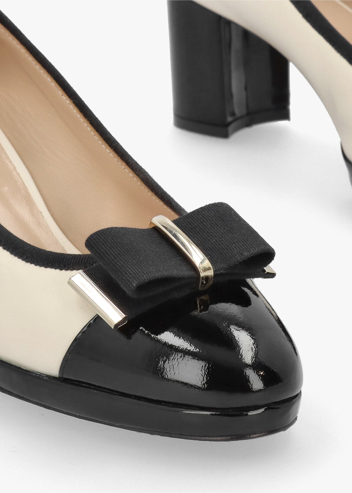 Paige White Leather Block Heel Court Shoes