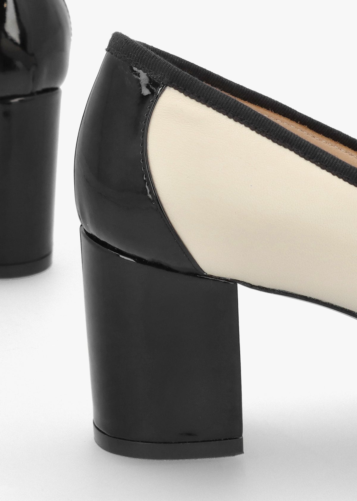 Paige White Leather Block Heel Court Shoes