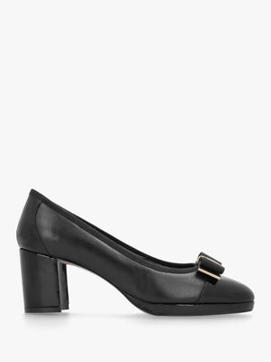 Paige Black Leather Block Heel Court Shoes