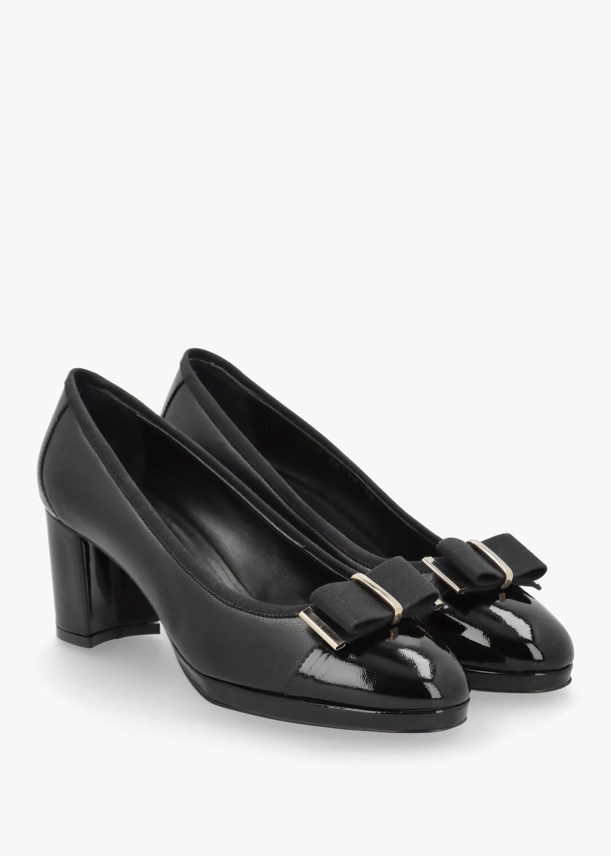 Paige Black Leather Block Heel Court Shoes