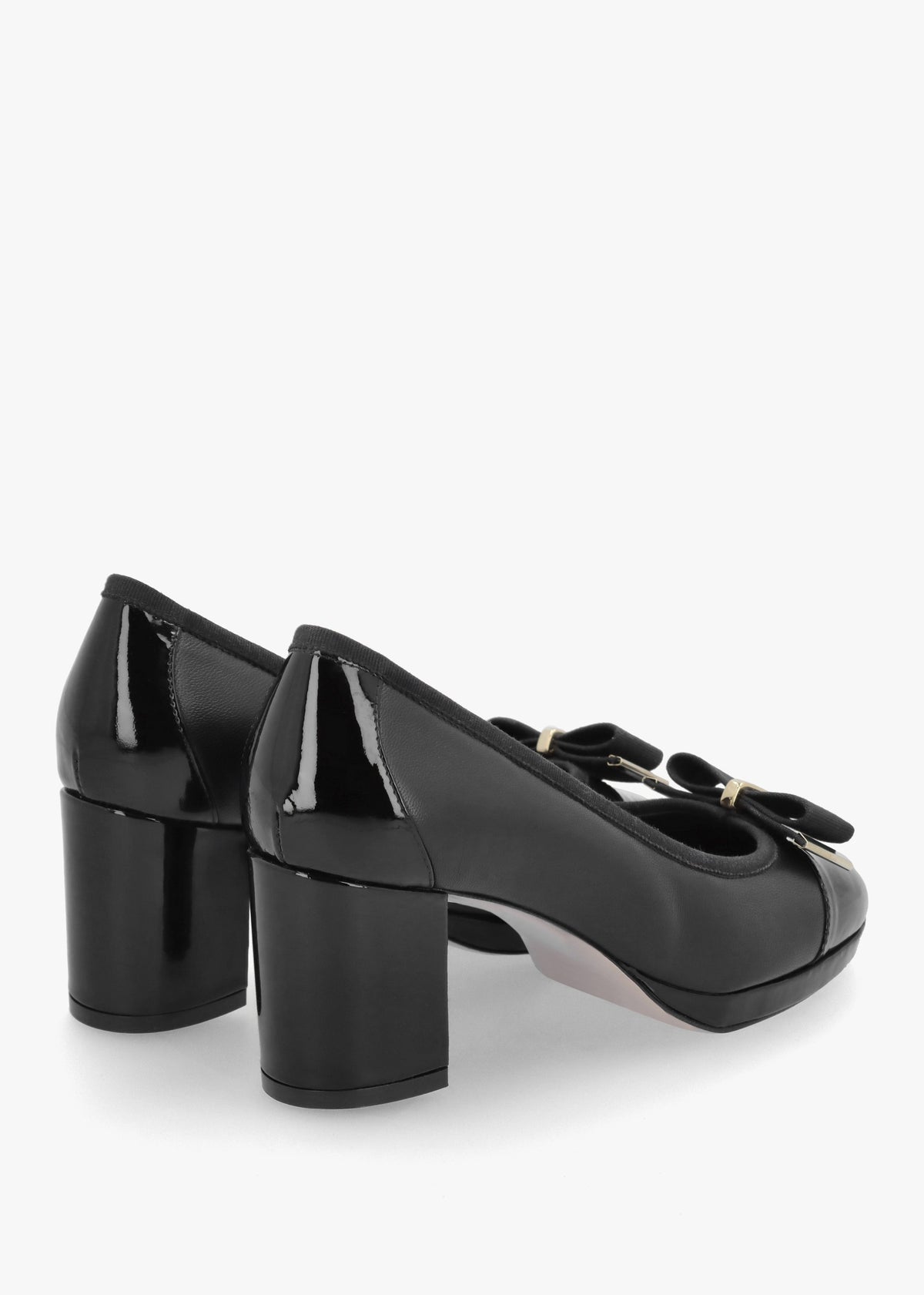 Paige Black Leather Block Heel Court Shoes