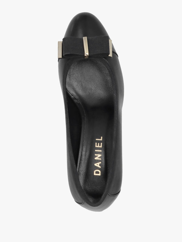 Paige Black Leather Block Heel Court Shoes