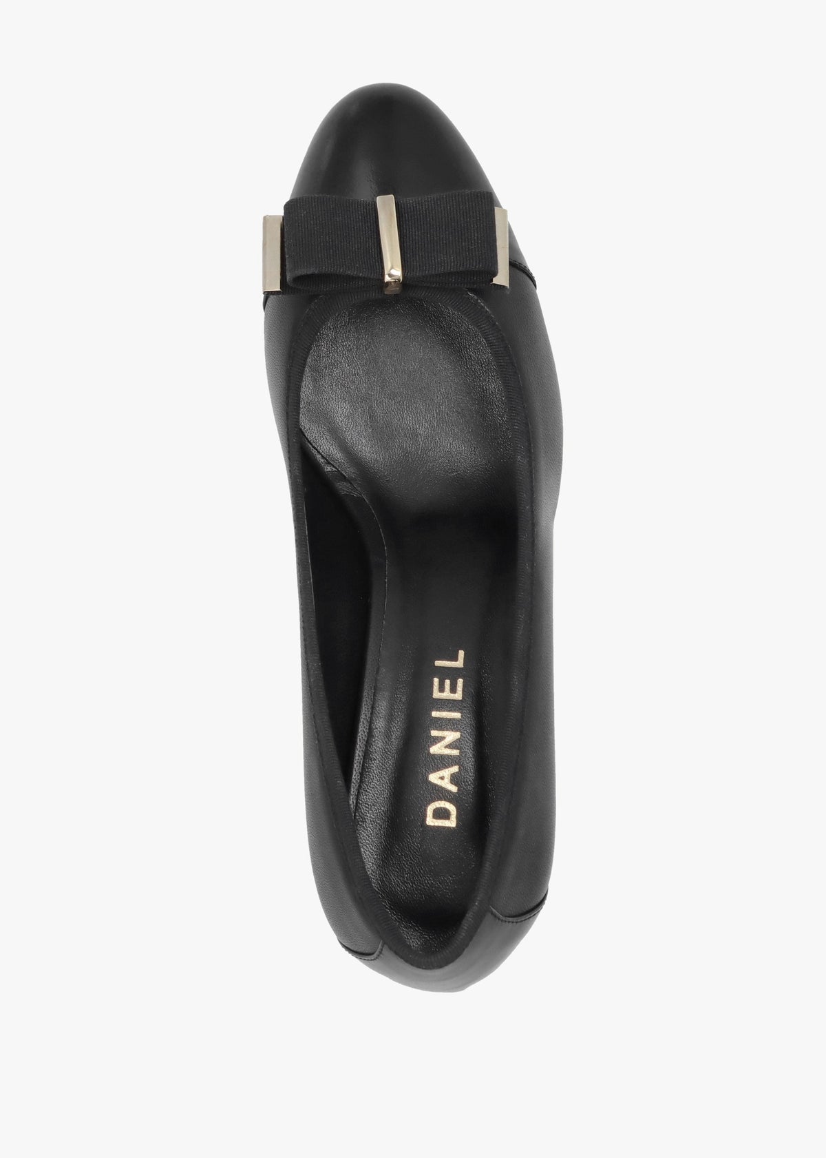 Paige Black Leather Block Heel Court Shoes