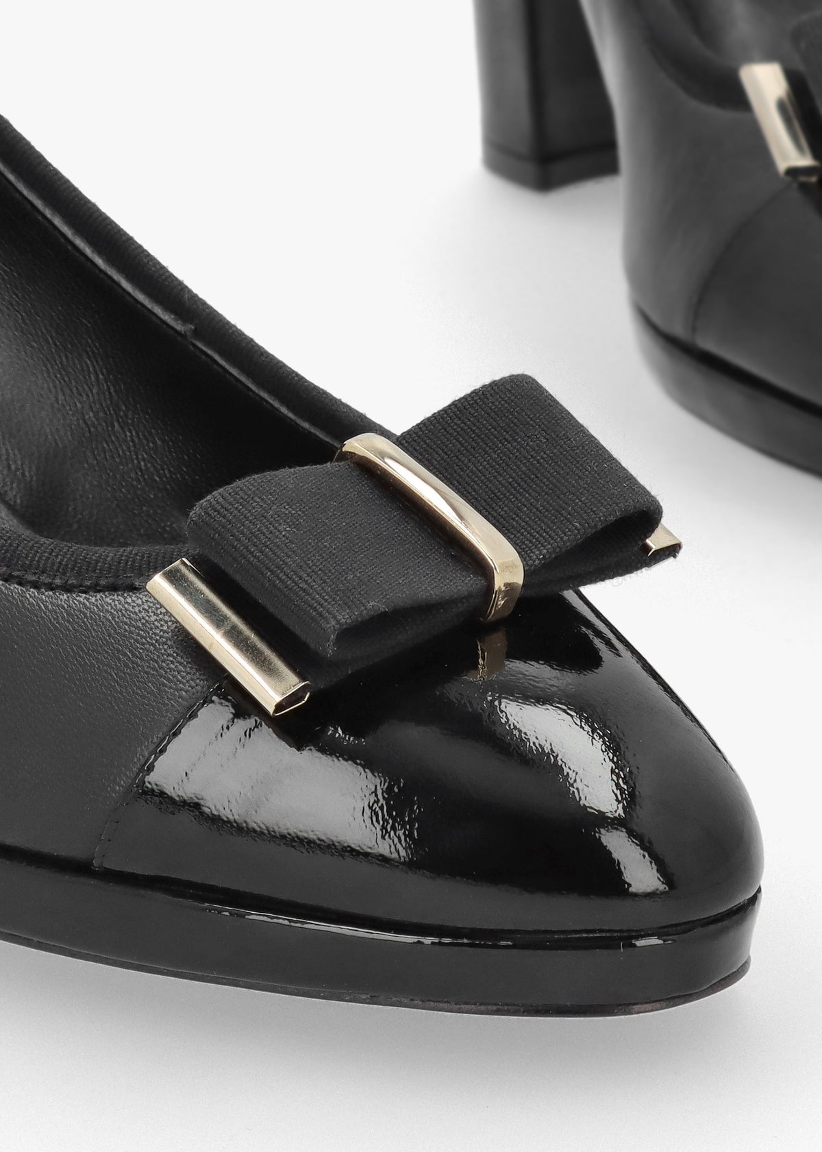 Paige Black Leather Block Heel Court Shoes