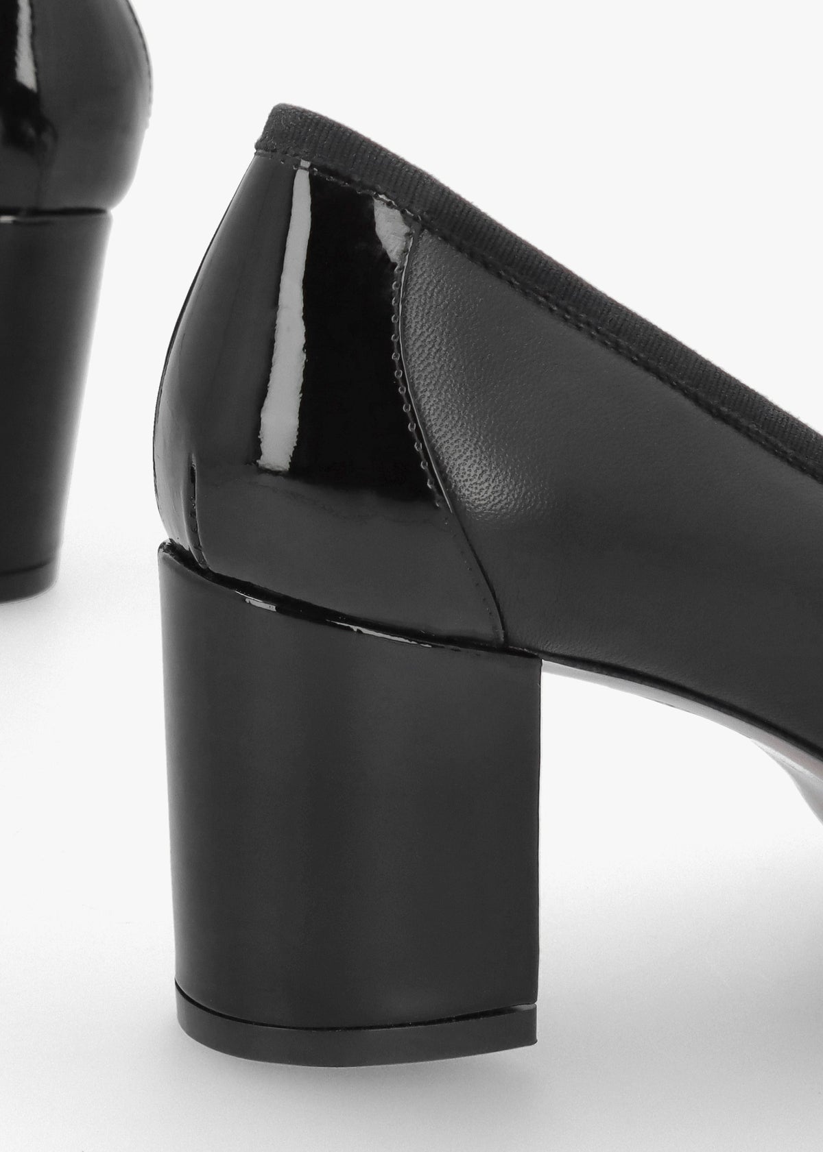 Paige Black Leather Block Heel Court Shoes