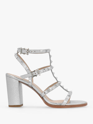 Pitter Silver Leather Studded Block Heeled Sandals