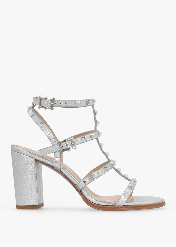 Pitter Silver Leather Studded Block Heeled Sandals