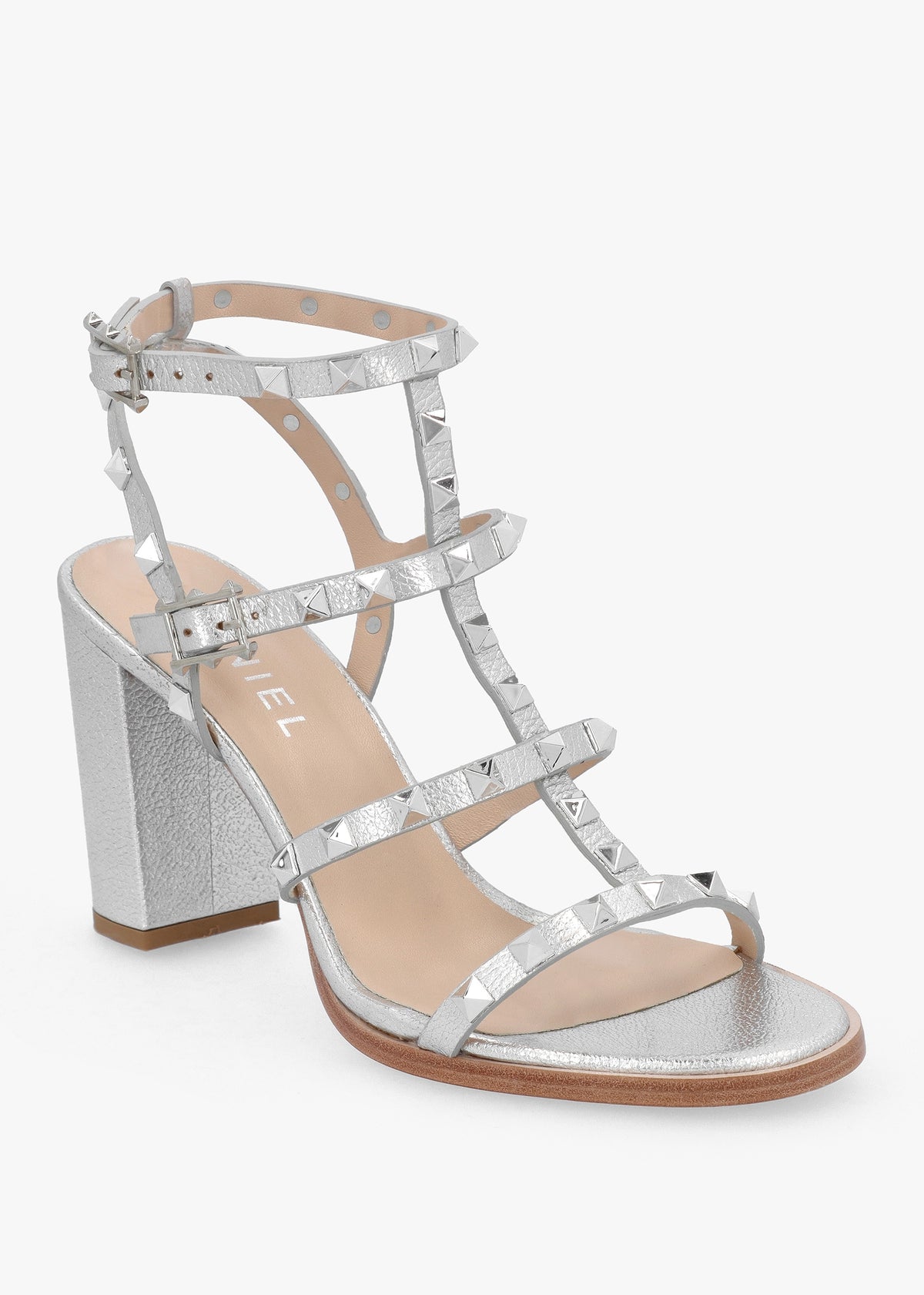 Pitter Silver Leather Studded Block Heeled Sandals