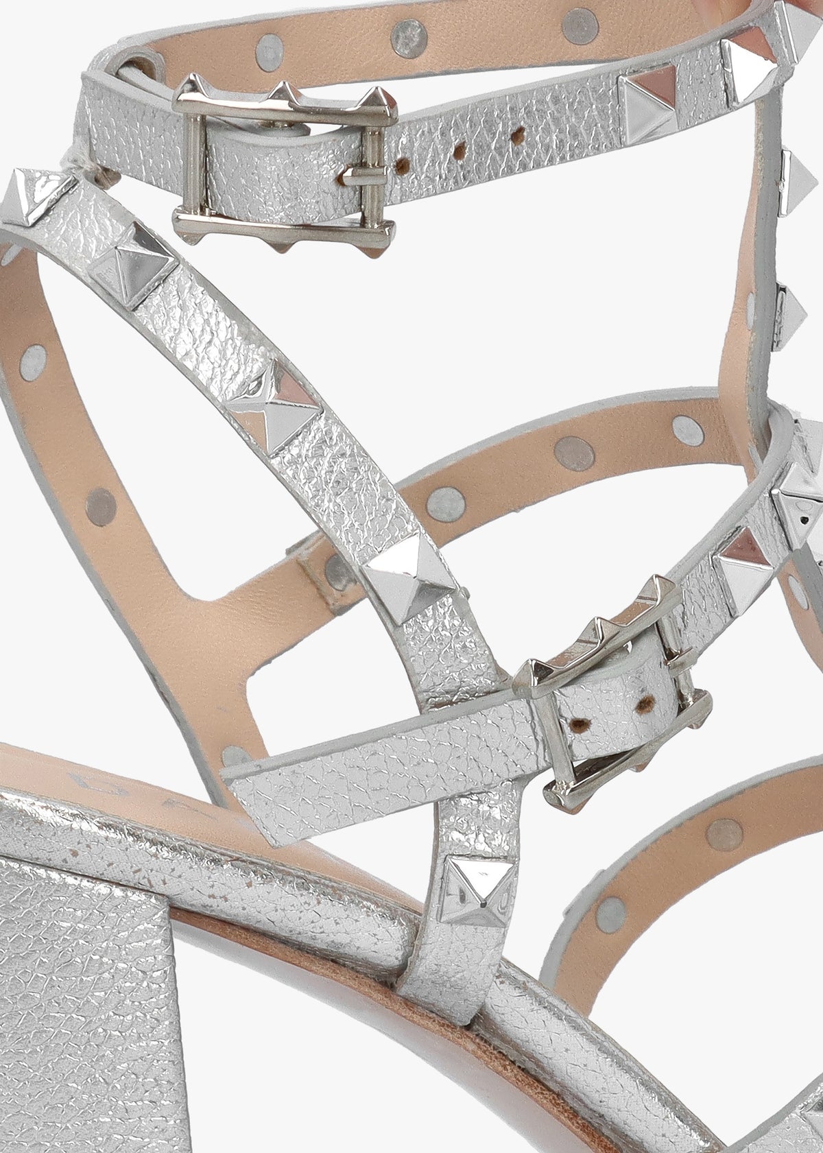 Pitter Silver Leather Studded Block Heeled Sandals