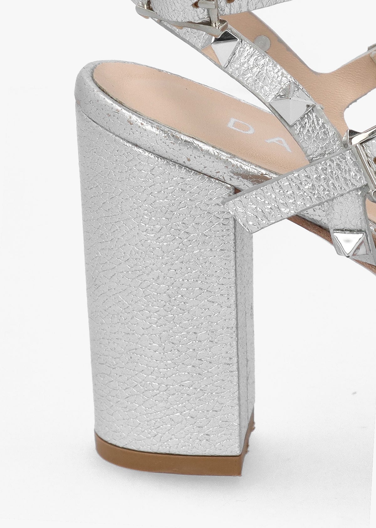 Pitter Silver Leather Studded Block Heeled Sandals