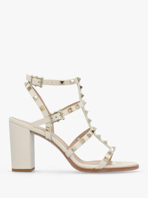 Pitter Cream Leather Studded Block Heeled Sandals