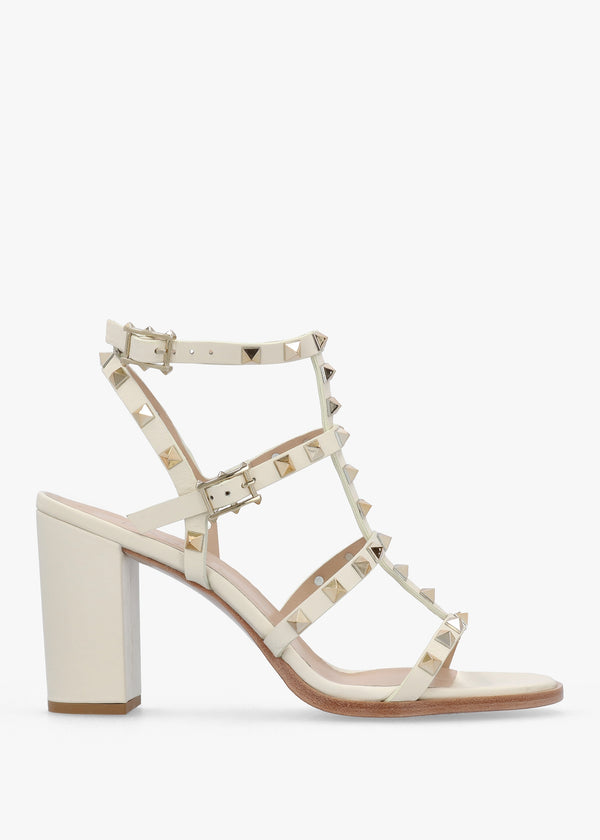 Pitter Cream Leather Studded Block Heeled Sandals