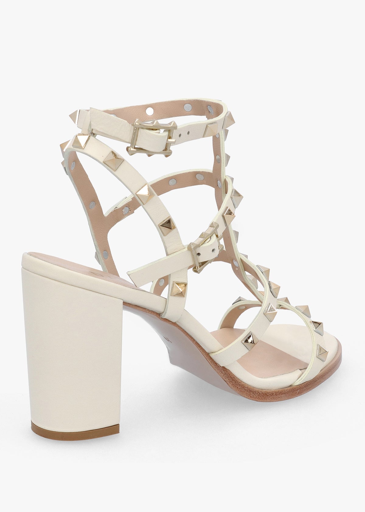 Pitter Cream Leather Studded Block Heeled Sandals