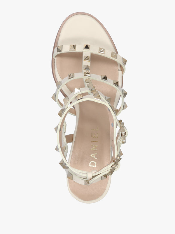 Pitter Cream Leather Studded Block Heeled Sandals