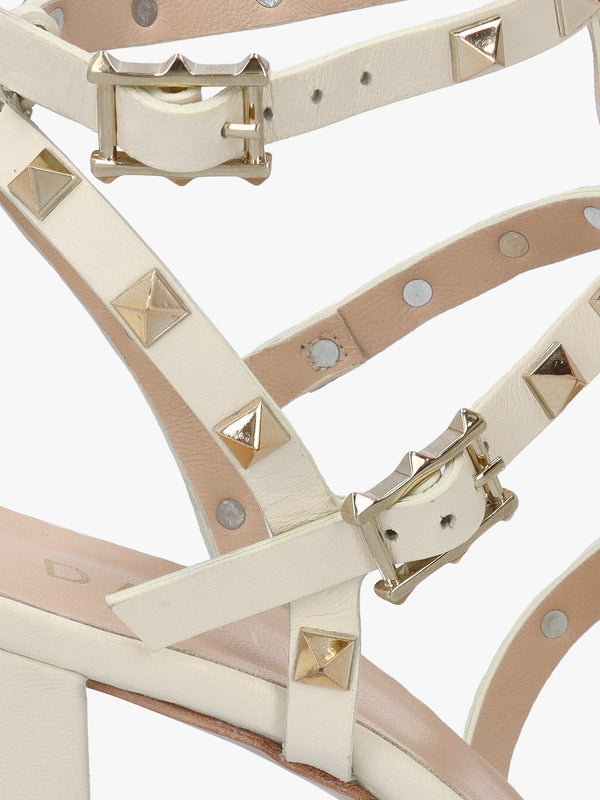 Pitter Cream Leather Studded Block Heeled Sandals