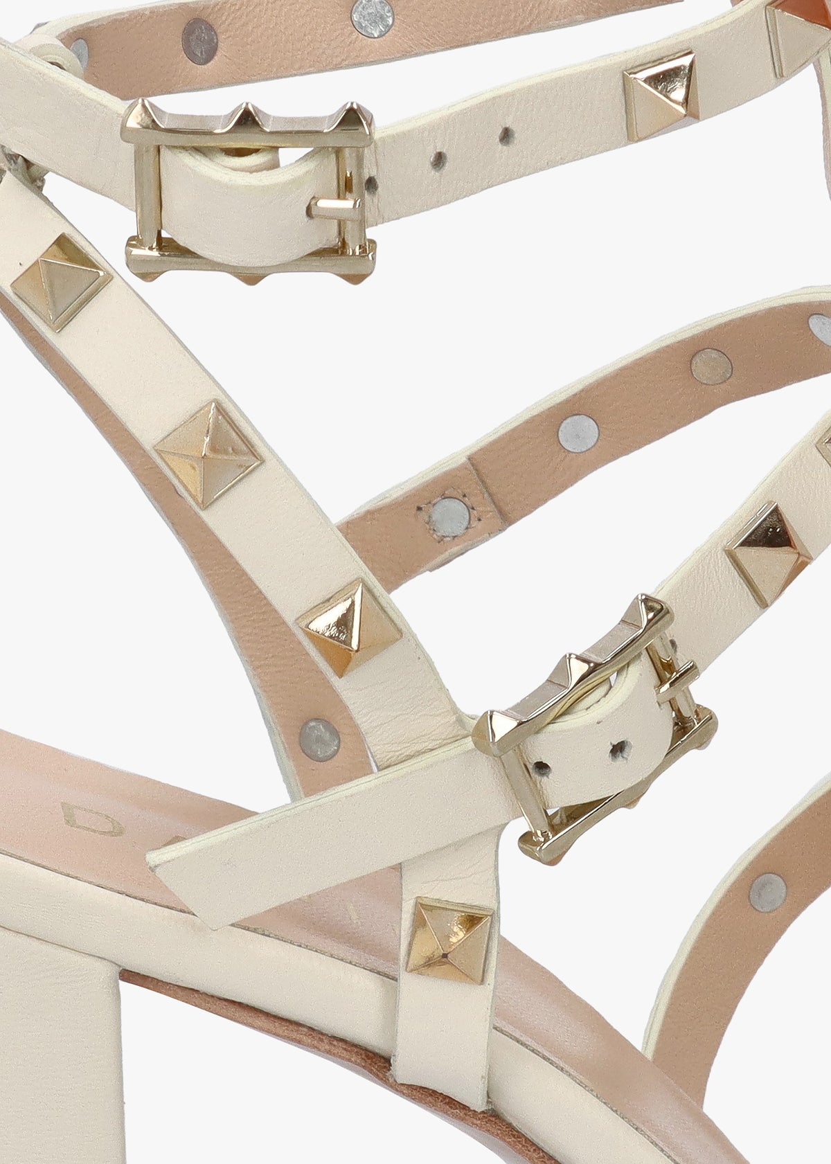 Pitter Cream Leather Studded Block Heeled Sandals