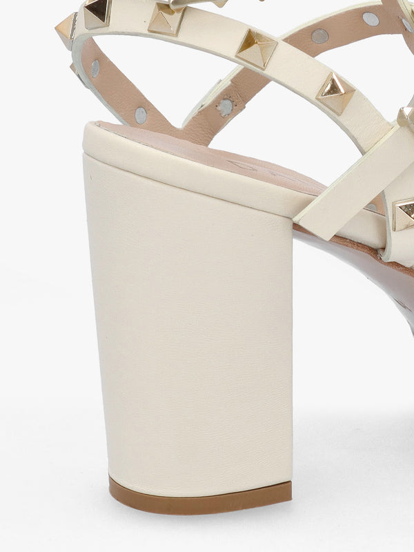 Pitter Cream Leather Studded Block Heeled Sandals