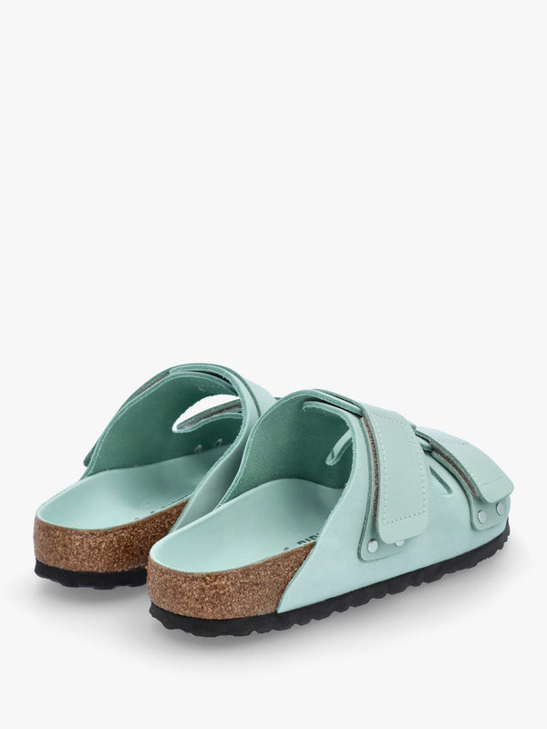 Uji Surf Green Nubuck Leather Two Bar Mules