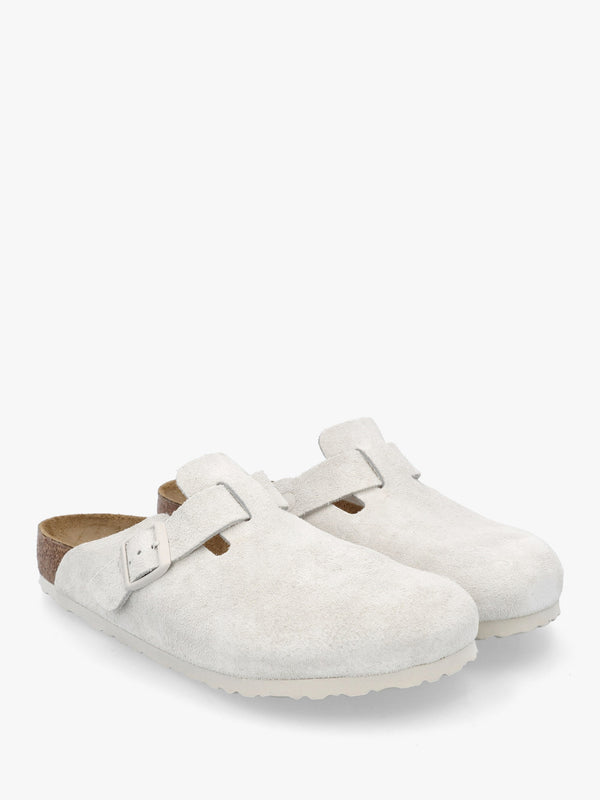 Men's Boston Modern Antique White Suede Clogs