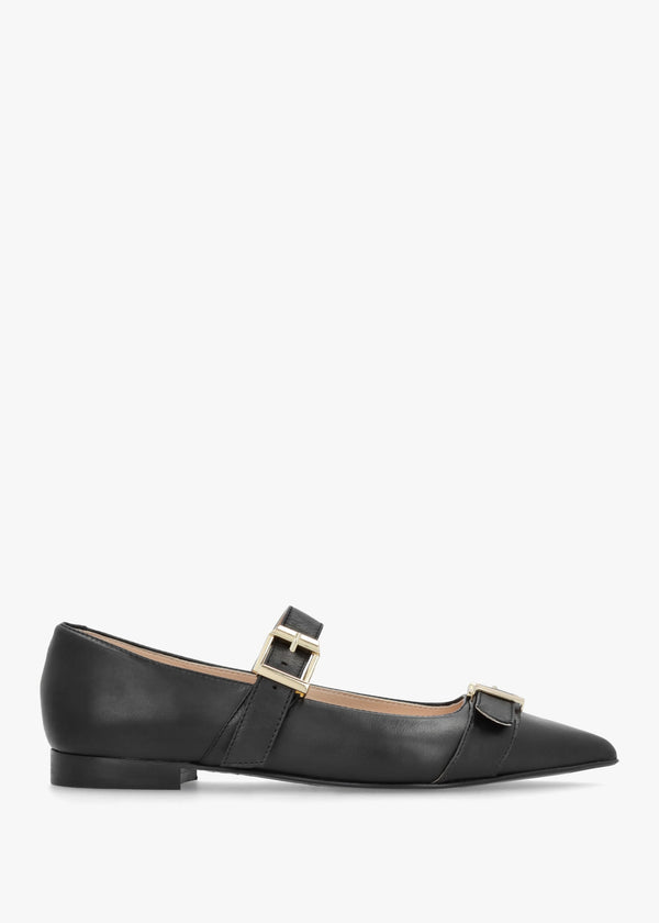 Nancy Black Leather Pointed Toe Pumps