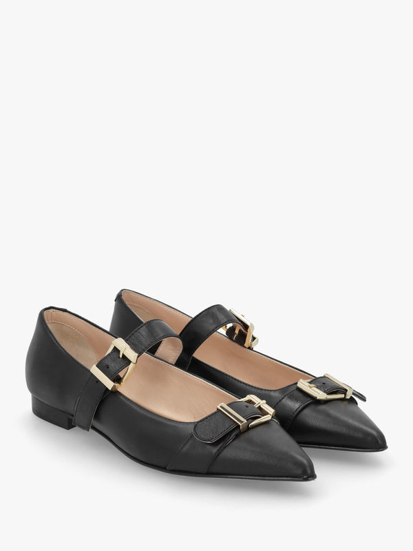 Nancy Black Leather Pointed Toe Pumps