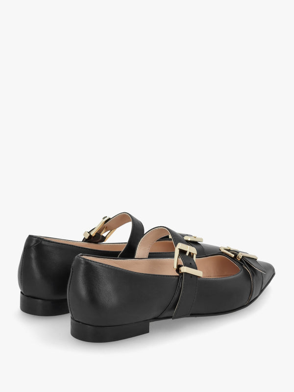 Nancy Black Leather Pointed Toe Pumps