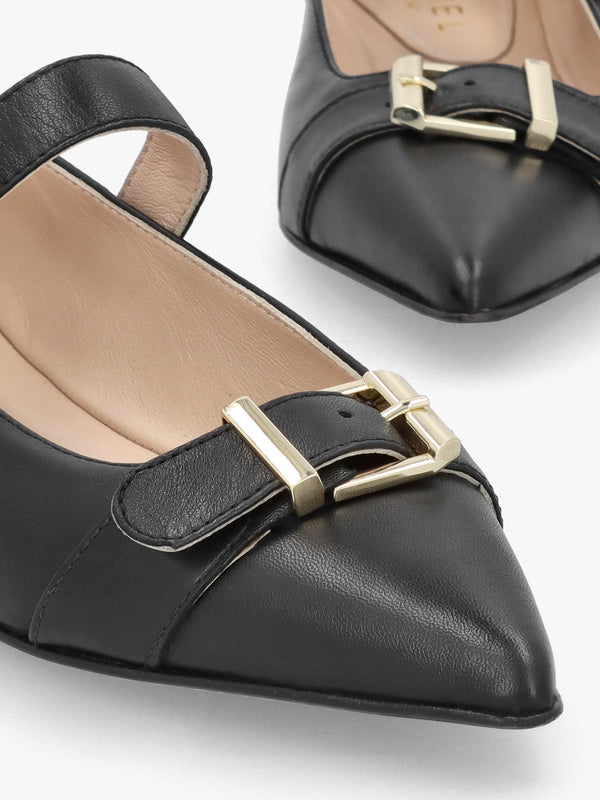 Nancy Black Leather Pointed Toe Pumps