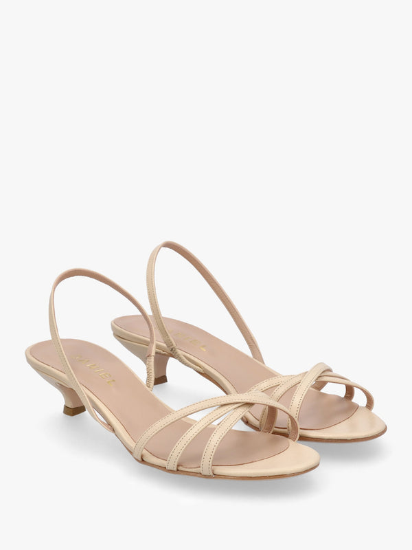 Akittie Beige Leather Kitten Heel Sandals