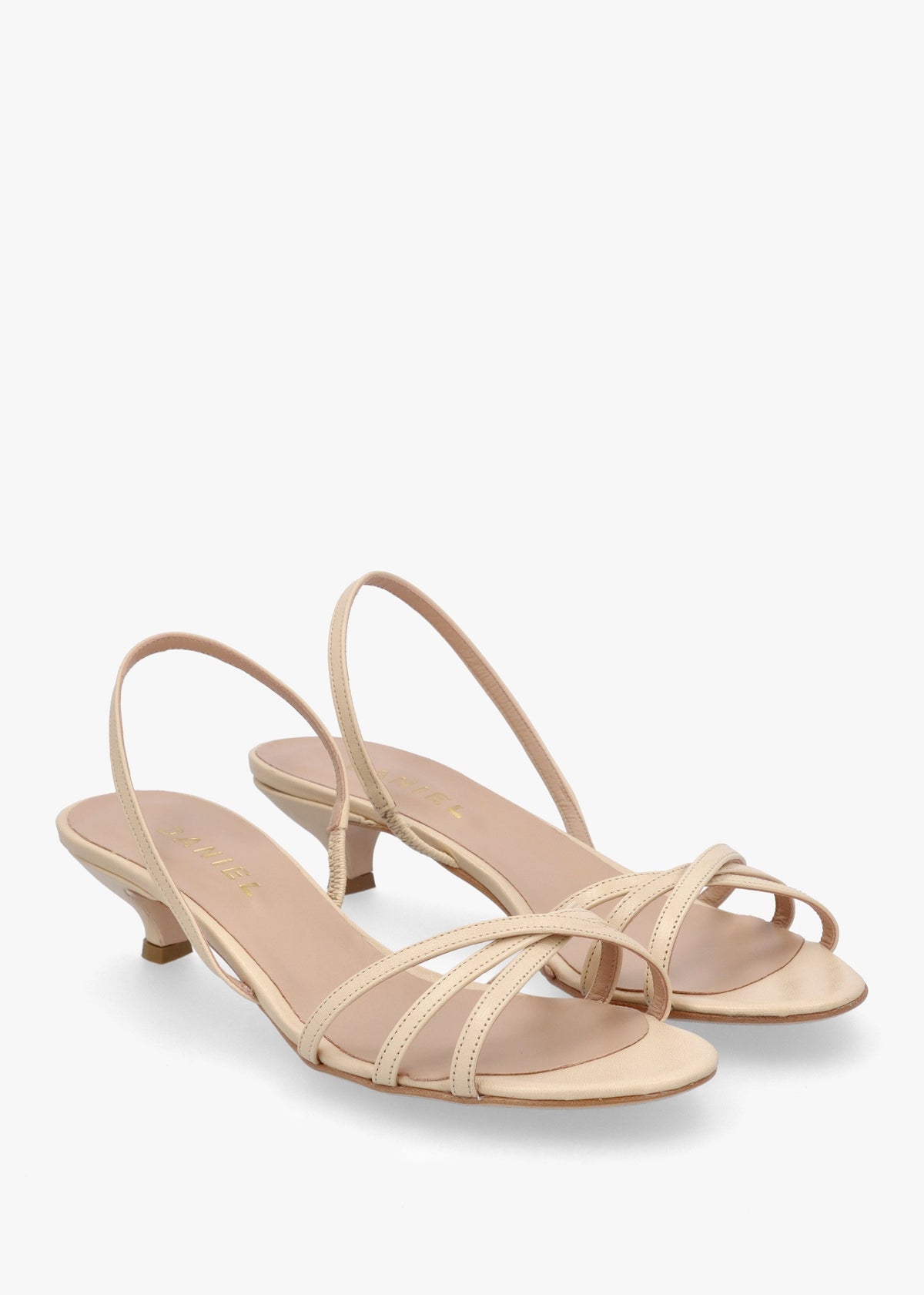Akittie Beige Leather Kitten Heel Sandals