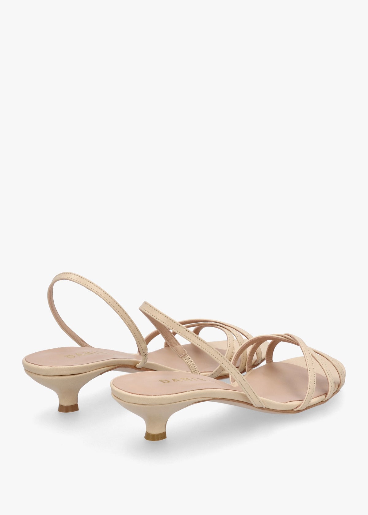 Akittie Beige Leather Kitten Heel Sandals