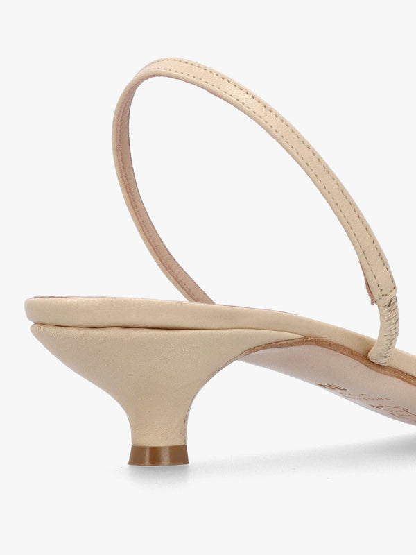 Akittie Beige Leather Kitten Heel Sandals