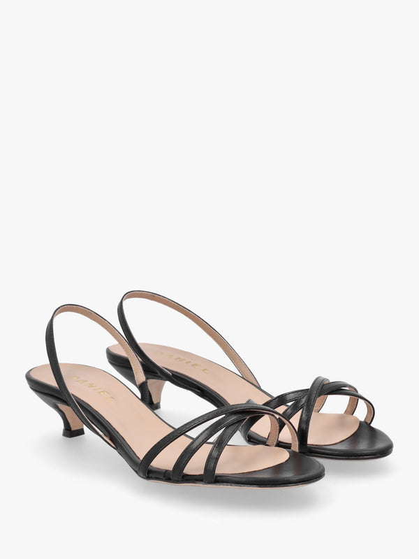 Akittie Black Leather Kitten Heel Sandals