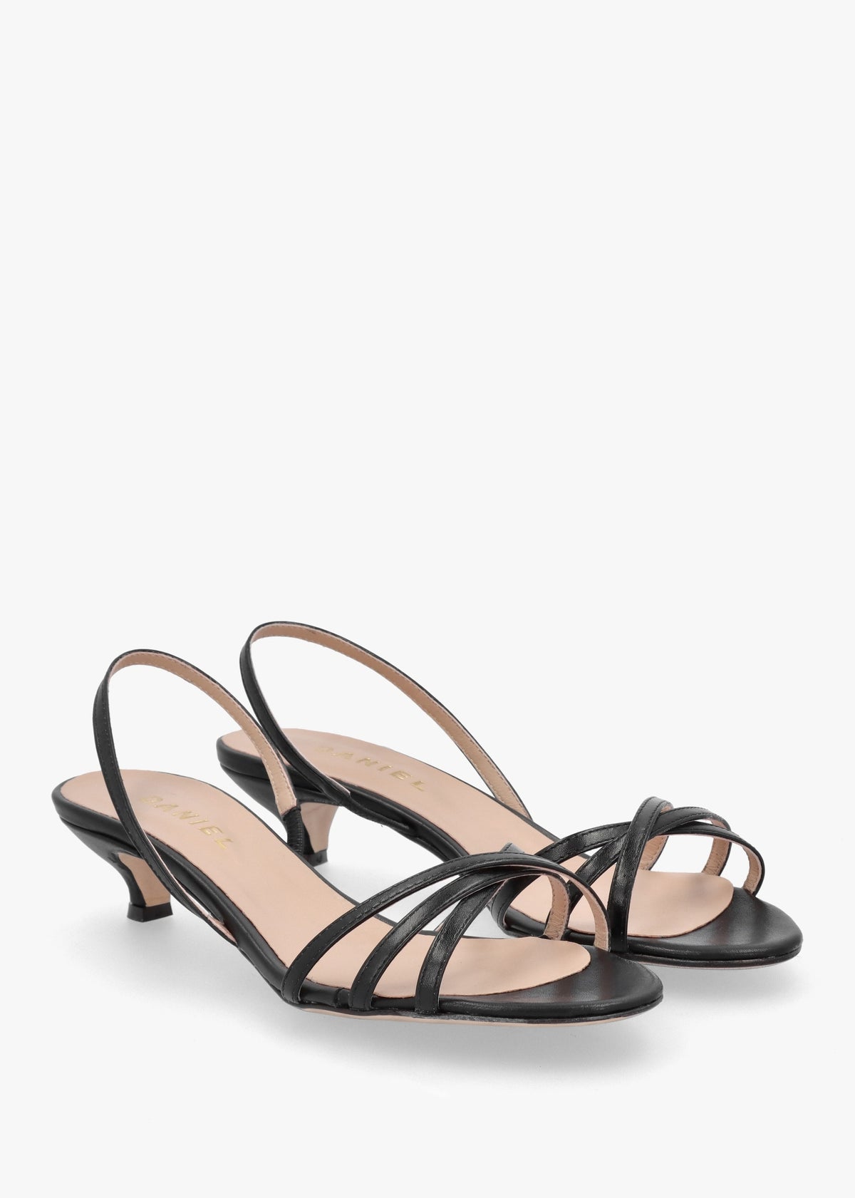 Akittie Black Leather Kitten Heel Sandals