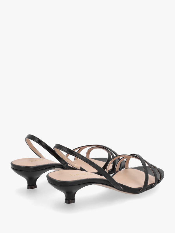 Akittie Black Leather Kitten Heel Sandals