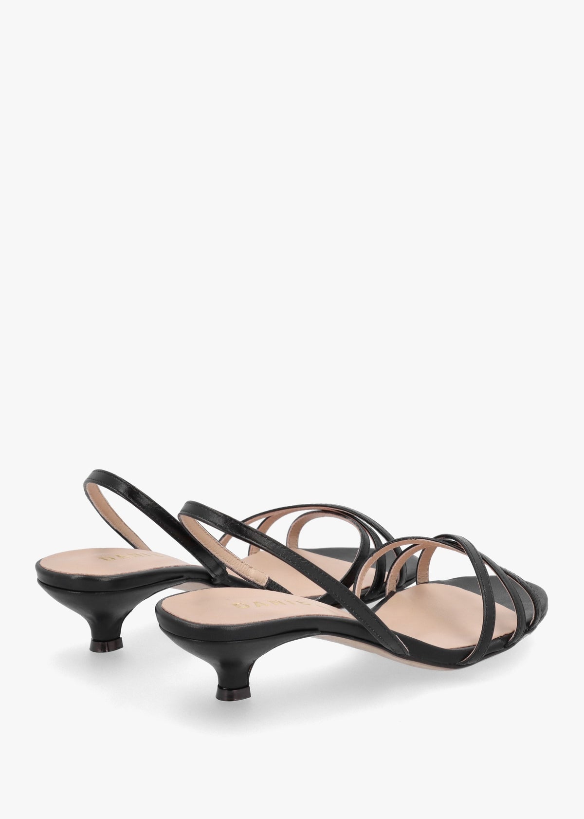 Akittie Black Leather Kitten Heel Sandals