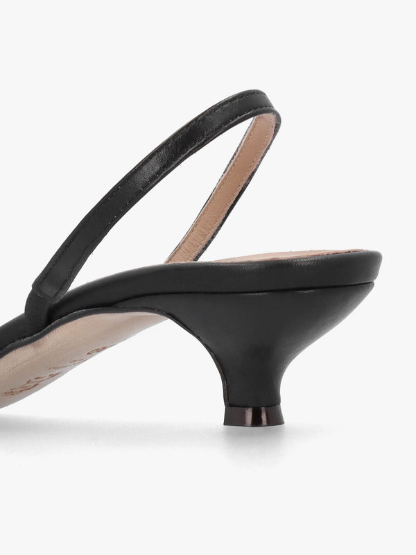 Akittie Black Leather Kitten Heel Sandals