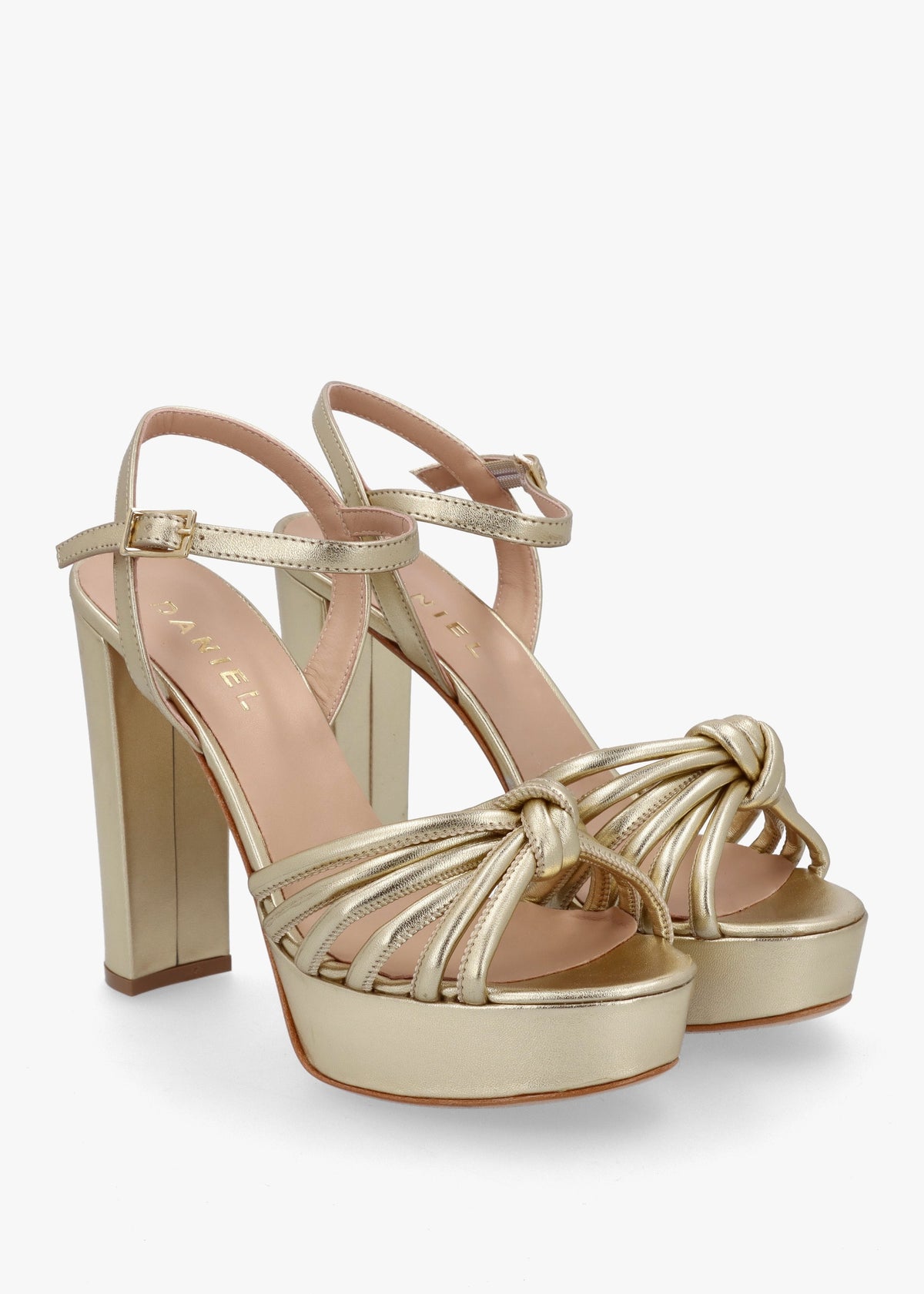 Aknot Gold Leather Platform Heeled Sandals