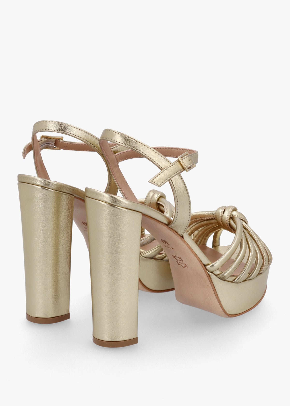 Aknot Gold Leather Platform Heeled Sandals