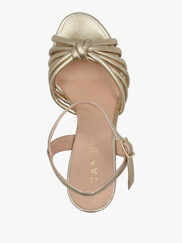 Aknot Gold Leather Platform Heeled Sandals