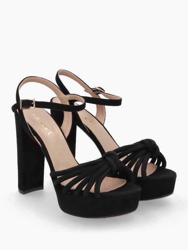 Aknot Black Suede Platform Heeled Sandals
