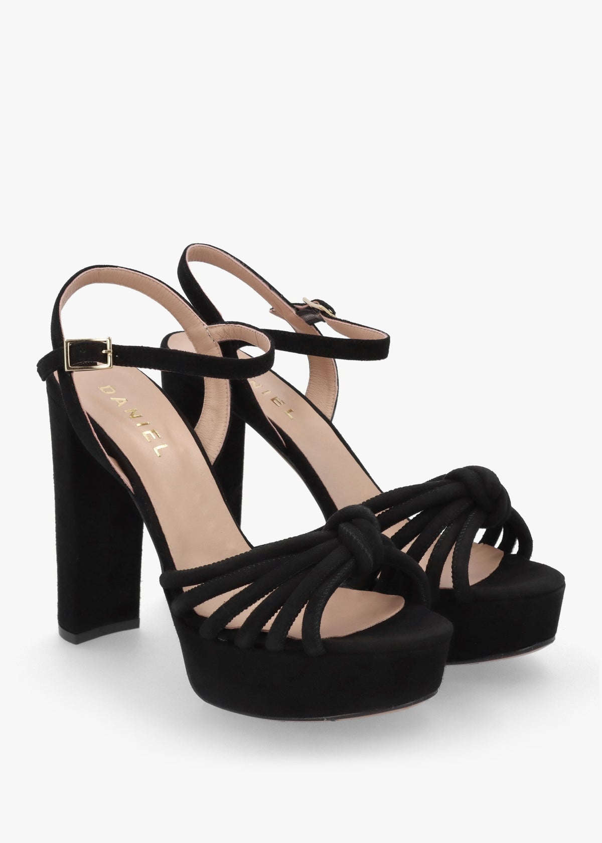 Aknot Black Suede Platform Heeled Sandals